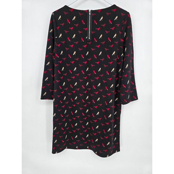 Vivienne Tam Size 12 Dress Black Red Bird Print 3/4 Sleeve Shift - Picture 4 of 5